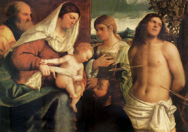 Sebastiano del Piombo The Sacred Family with Holy Catalina, San Sebastian and an owner.the Holy oil painting picture